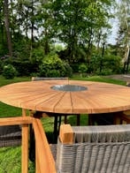 Ronde tuintafel | Teakhout | Natuursteen | 120cm doorsnee |, Tuin en Terras, Ophalen of Verzenden, Nieuw, Rond, Teakhout