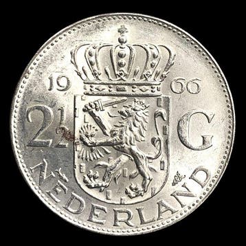 Nederland. Silver 2½ Gulden (Juliana) Coin 1966 (Zonder