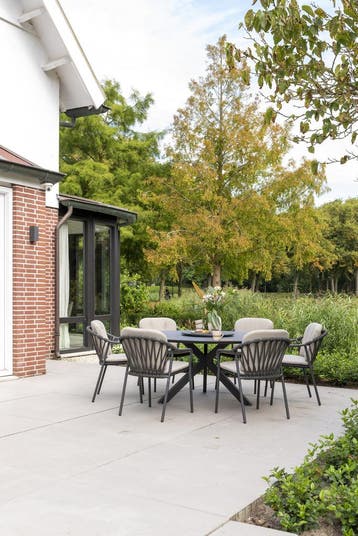 Manitoba Locarno dining tuinset 160 cm rond 7 delig HPL, Ophalen of Verzenden, Nieuw