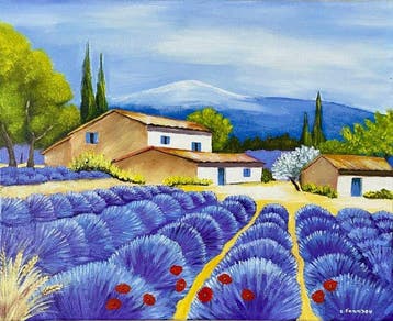 Franse school (XX) - Champs de lavande, Antiek en Kunst, Kunst | Schilderijen | Klassiek