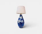 Tafellamp - Chinees Blauw-Wit Porseleinen Tafellamp met, Antiek en Kunst