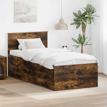 vidaXL Slaapbank Gerookt Eiken en Zwart 75 x 190 cm Bewerkt, Verzenden, Nieuw, Bruin, Hout