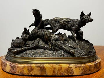 Pierre-Jules Mène (1810-1879) - sculptuur, Famille de renard, Antiek en Kunst