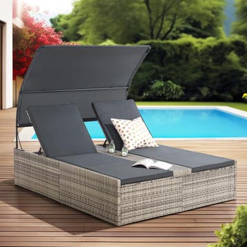 Polyrotan Loungebed / Ligbed Syros - Grijs - 2 personen - In, Verzenden, Nieuw
