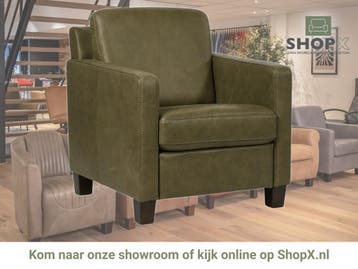 Leren fauteuil Smart - Vintage Olive (olijf/groen) - Poten, Huis en Inrichting, Nieuw, Ophalen of Verzenden, Bohemian, Eigentijds, Modern, Retro
