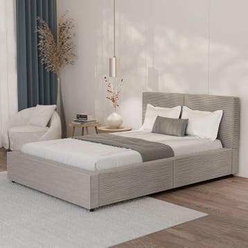 Gestoffeerd Bed Salerno - Corduroy - 140x200cm - Taupe, Verzenden, Nieuw