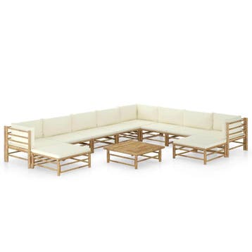 vidaXL 11-delige Loungeset met crèmewitte kussens bamboe, Verzenden, Nieuw, Hout, Loungeset