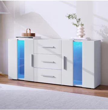 Witte Dressoirkast met LED Verlichting – Modern 140x35x70 cm, Verzenden, Nieuw