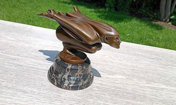 naar f preiss - Beeld, Art deco car mascot speed head - 16