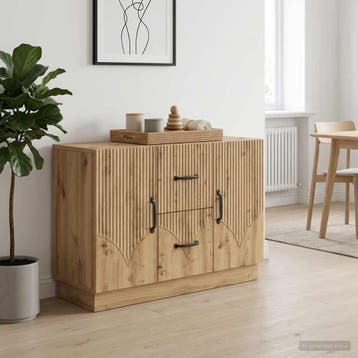 vidaXL Dressoir Artisanaal eiken 89 x 34,5 x 57 cm Bewerkt, Verzenden, Nieuw, Overige houtsoorten, Minder dan 50 cm