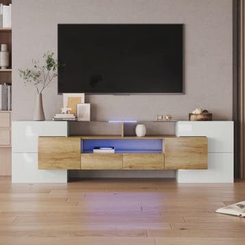 Modern TV meubel 200cm hoogglans wit met LED verlichting en, Verzenden, Nieuw