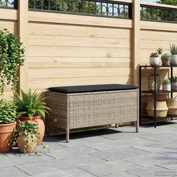 vidaXL Tuinvoetenbank Grijs en Donkergrijs 80 x 38 x 45 cm, Verzenden, Nieuw, Rotan