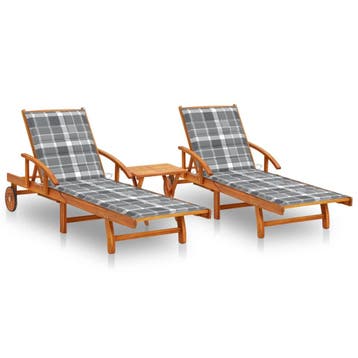 vidaXL Ligstoelen 2 st met tafel en kussens massief, Tuin en Terras, Verzenden, Nieuw