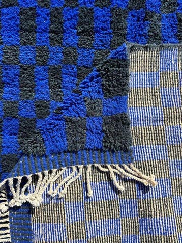 Geruit Marokkaans wol tapijt - Blauw en zwart - Vloerkleed -, Nieuw