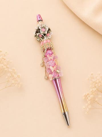 1 x Handgemaakte luxe kralenpen met bloemen, vlinders, st..., Ophalen of Verzenden, Nieuw, Kraal