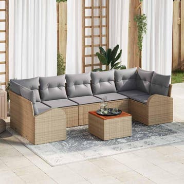vidaXL Tuinbankenset 8 st Beige en Licht Grijs poly rattan, Verzenden, Nieuw, Rotan, 8 zitplaatsen