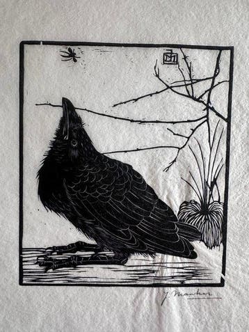 Jan Mankes (1889-1920) - Kleine kraai kijkend naar een mugje