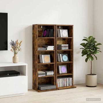 vidaXL CD Kast 2 st Gerookt eiken 33 x 23,5 x 97,5 cm, Verzenden, Nieuw