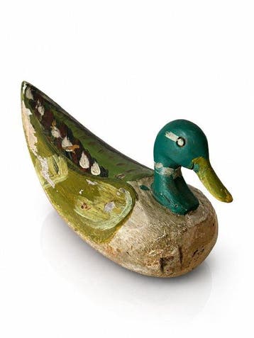 Lokeend - Rare Antique Hollow-Carved Common Pochard Duck, Antiek en Kunst