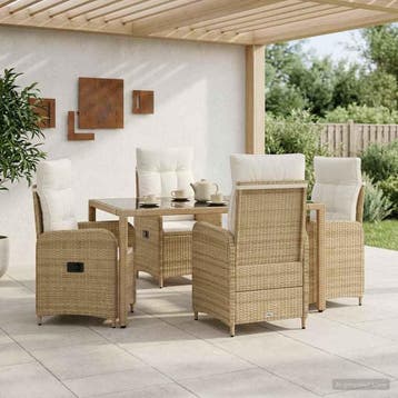 vidaXL Buiten eettafelset 5 st Beige en Crème Wit poly, Verzenden, Nieuw