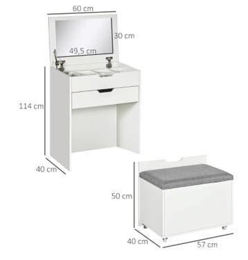 Kaptafel met Klapspiegel en Kruk – Make-up Tafel Compact, Huis en Inrichting, Tafels | Kaptafels, Verzenden, Nieuw