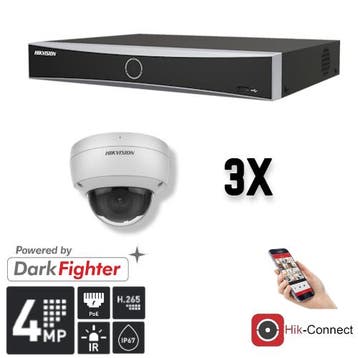 Hikvision Set 3x Dome 4MP + Recorder & Bekabeling, Ophalen of Verzenden, Nieuw