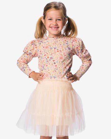 HEMA Kinder T-shirt rib bloemen roze, Verzenden, Nieuw