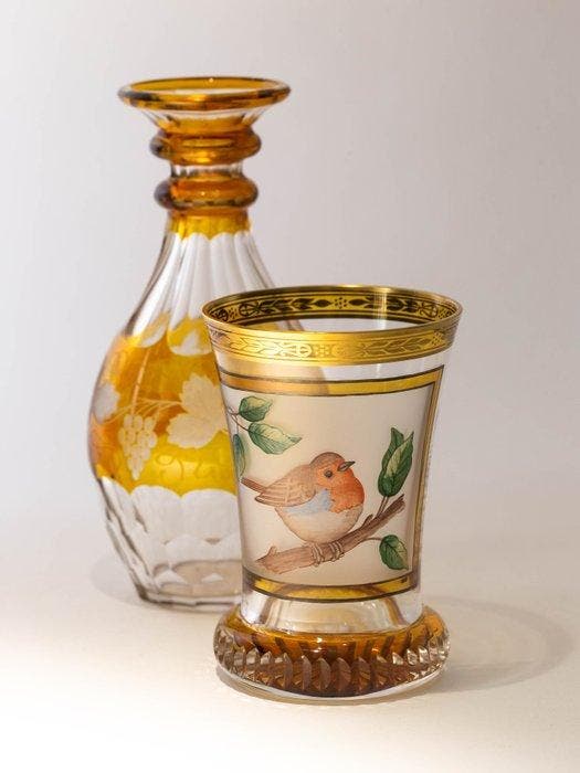 Ranftbecher with Rotkehlchen - Bekerglas - Glas-in-lood, Antiek en Kunst, Antiek | Glas en Kristal