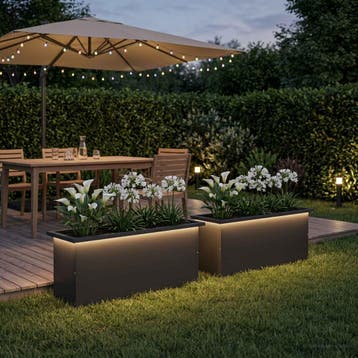 vidaXL Plantenbak met led 2 st Zwart 30 x 100 x 30 cm Staal, 100 cm of meer, Verzenden, Nieuw, Metaal