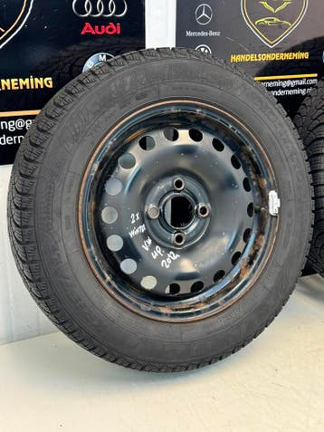 2 stuks VW UP 14 inch stalen velgen met winterbanden 4x100, Auto-onderdelen, Banden en Velgen, 14 inch, Gebruikt, Banden en Velgen