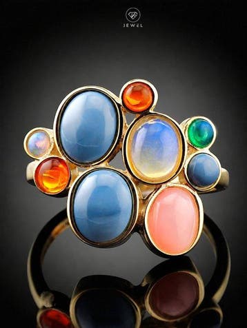 Ring met multikleurige edelstenen - 925 sterlingzilver -
