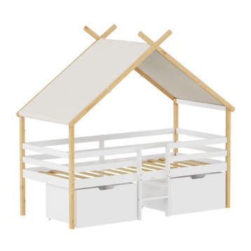 Kinderbed Surnadal Huisbed met dak 2 lades en trapje 200x90, Verzenden, Nieuw