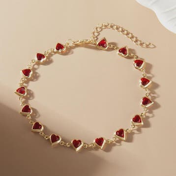Vintage Boho Ankelbandje met Hartjes & Kristallen - Kleurrij, Verzenden