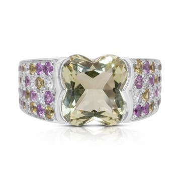 Ring - 18 karaat Witgoud - 6.60ct. tw. Citrien - Saffier -, Nieuw