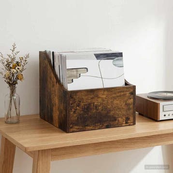 vidaXL LP Recorddoos Gerookt eiken 37 x 33 x 32 cm Bewerkt, Verzenden, Nieuw