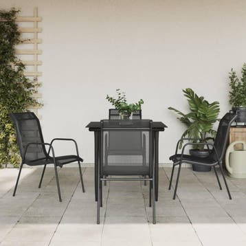 vidaXL 5-delige Tuinset textileen en staal zwart, 4 zitplaatsen, Verzenden, Nieuw, Rvs