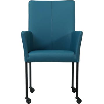 Leren eetkamerstoel Comfort met wieltjes en armleuning -, Ophalen of Verzenden, Nieuw, Leer, Modern