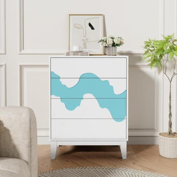 Commode - Dressoir - Ladekast - 60x35x82 cm - Wit/Blauw - UE, Verzenden, Zo goed als nieuw