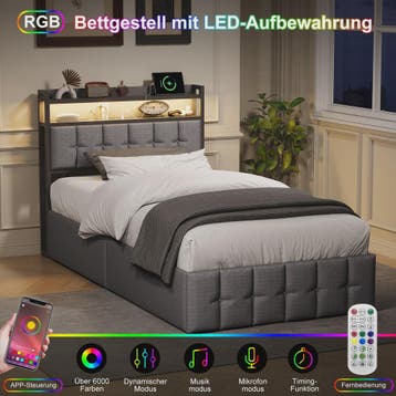 Modern Eenpersoons Bed 90x200cm met LED, USB en Opbergruimte, Huis en Inrichting, Slaapkamer | Bedden, Verzenden, Nieuw