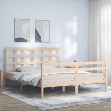 vidaXL Bedframe met hoofdbord massief hout 160x200 cm, Huis en Inrichting, Slaapkamer | Bedden, Bruin, Verzenden, 200 cm, 160 cm
