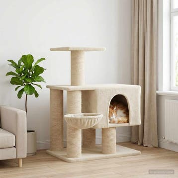 vidaXL Kattenboom met sisal krabpalen Crèmekleurig 96 cm, Verzenden, Nieuw
