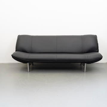 2x Leolux Tango 3-zits/223cm Bank Zwart Leer - Gepolijst, Driepersoons, 75 tot 100 cm, Ophalen of Verzenden, Zo goed als nieuw