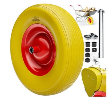 Kruiwagenwiel Rood Geel Rubber Staal 95mm 200kg (Tuinieren), Verzenden, Nieuw