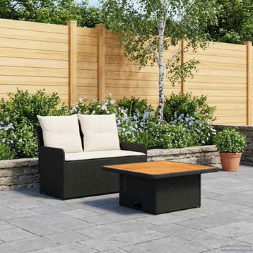vidaXL Tuin Armsteun Sofa met Opklaptafel 2 Stuk Zwart en, Verzenden, Nieuw, Rotan, 2 zitplaatsen