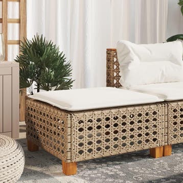 vidaXL Tuinkruk met kussen 63,5x56x32 cm poly rattan beige, Verzenden, Nieuw