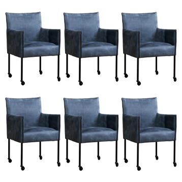 Set van 6 Leren eetkamerstoelen More - Kenia Denim (blauw), Ophalen of Verzenden, Nieuw, Leer, Vijf, Zes of meer stoelen