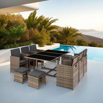 Wicker zitgroep Malaga 6+4+1 met beschermhoes - natuur, Verzenden, Nieuw