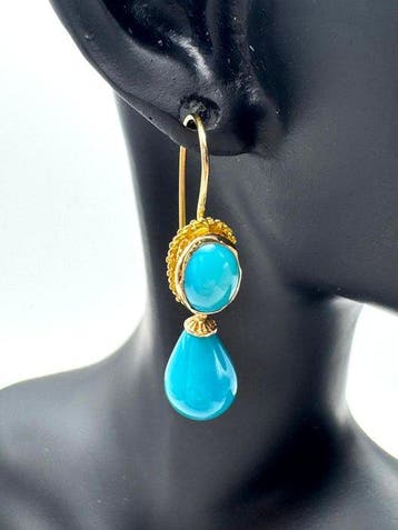 Oorbellen - 18 karaat Geel goud Turquoise -, Nieuw