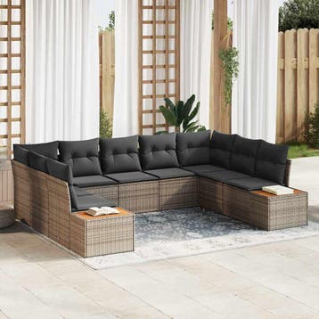 vidaXL Tuinbankenset 9 st Grijs Poly riet, Verzenden, Nieuw, Meer dan 8 zitplaatsen