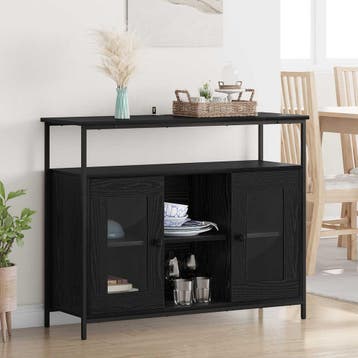 vidaXL Dressoir Zwart Eiken 100 x 35 x 80 cm Bewerkt hout, 100 tot 150 cm, Verzenden, Nieuw, 25 tot 50 cm